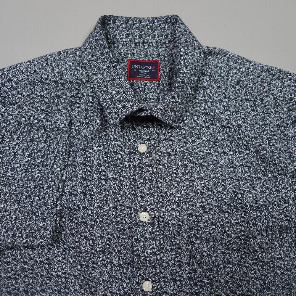 UNTUCKit Tavira Slim Fit Navy Grapefruit Print AOP SS Button Up Shirt Medium